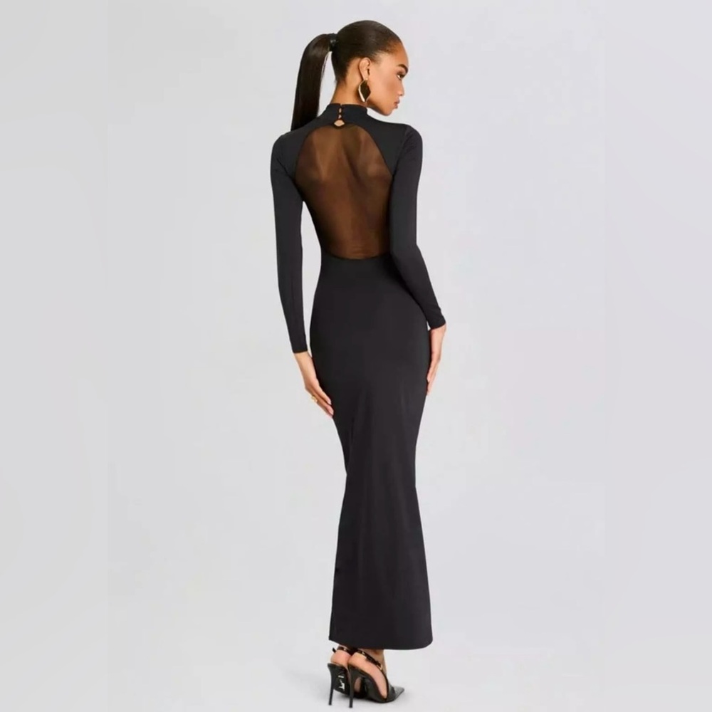Ser.O.Ya Retrofete black Krystal maxi dress  with mesh panel inserts NWT